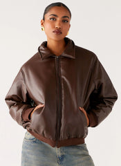 Jaqueta Bomber Outlands em Couro Sintético - Chocolate