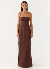 Vestido longo Off The Table em linho - Chocolate