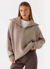 Jersey de punto Eirena con cremallera en el cuello - Canela