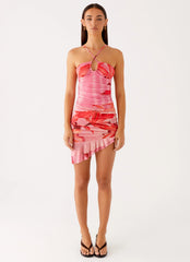 Minivestido Lissa Halterneck - Estampado Rosa Tropical