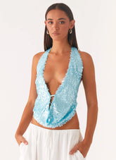 Top halter de cuello desbocado Rio Dreams - Turquesa