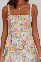 Vestido longo Provença Bloom com babados em camadas Floral