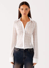 Top Loui Lace de manga larga - Blanco