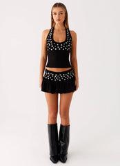 Minifalda-pantalón de talle bajo Vegas Nights - Negra