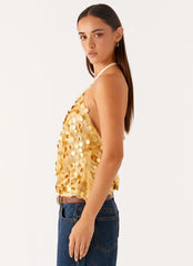 Top halter con lentejuelas Xander - Dorado