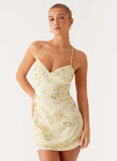 Minivestido con tirantes de lentejuelas Vietta - Amarillo