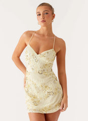 Minivestido con tirantes de lentejuelas Vietta - Amarillo