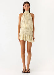 Minivestido de gasa Willow - Amarillo de lunares