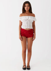Pantalones Cortos Fruncidos Girls Like Us - Rojo