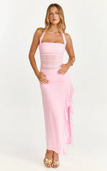 Almarie Midi Dress - Halter Neck Mesh Dress in Pink