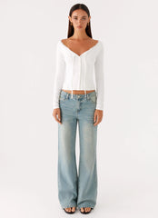 Top de manga larga Moda - Blanco