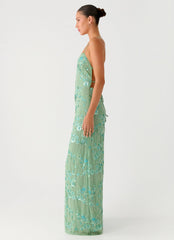 Vestido longo Vietta Sequin com alça fina - Verde-menta