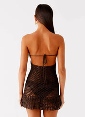 Minivestido Kaiane de croché sin tirantes - Chocolate