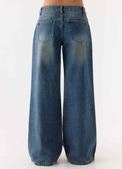 Vaqueros Neo de tiro bajo y pierna ancha - Lavado vintage azul blanqueado
