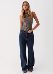 Top de malla Alana - Floral marrón