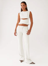 Pantalones Cyra de tiro bajo slim fit - Marfil
