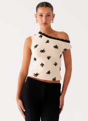 Blusa de Um Ombro Só Blind Faith Flock - Creme