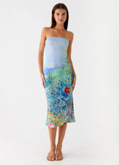 Vestido midi sin tirantes Niko - Jardín de primavera