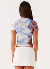 Camiseta de malla corta para bebé de noche - Estampado de ondas florecidas