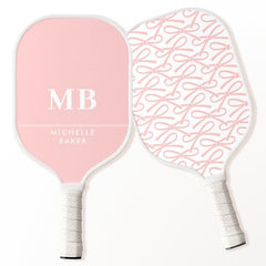 Pretty pink striped bow name pickleball paddle