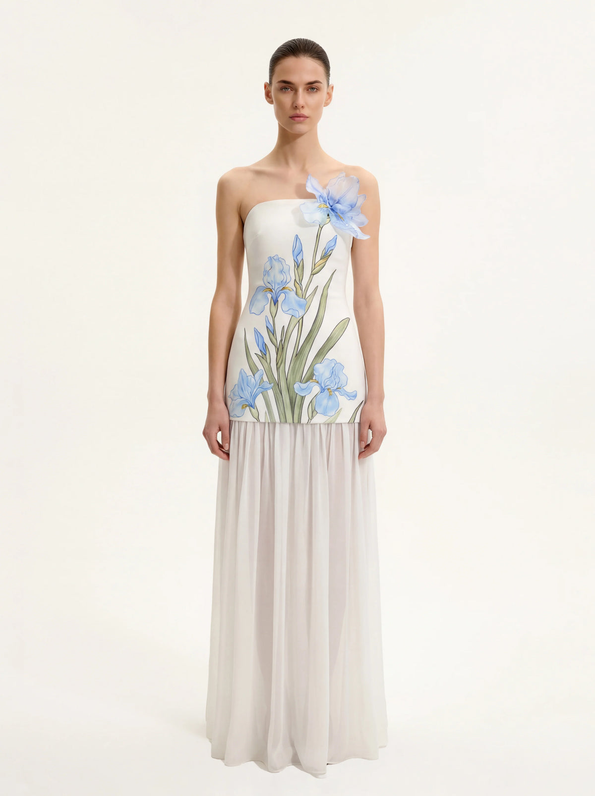 Floral One Shoulder Maxi Dress - White
