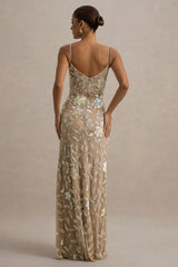Gemini | Floral Sequin Hand-Embellished Strappy Maxi Dress