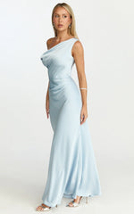Vestido Midi Lira - Vestido de satén de un solo hombro en azul pálido
