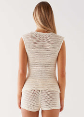 Blusa de crochê com botões Kyla - Marfim