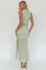 Vestido largo con fajín de noche de chicas salvia