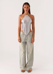 Top de malla halter Celebrar - Plateado