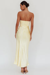 Vestido maxi sin tirantes City Of Stars color mantequilla