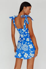 Minivestido con hombros atados Mykonos Morning con estampado floral Ocean