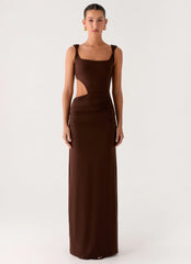 Vestido largo Balvin con cortes - Chocolate fresco