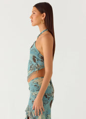 Top Frente Única com Miçangas Lloyd - Aqua Blur