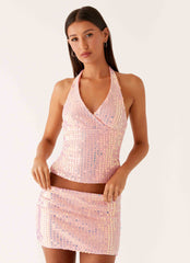 Minifalda de punto con lentejuelas Been That Girl - Rosa iridiscente