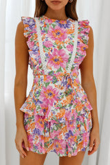 Vestido com Babados em Camadas sem Manga Estampa Floral Multicor Weekend Muse