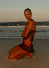 Minivestido de Crochê Henley - Chocolate