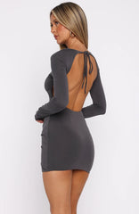 Vestido Curto Manga Comprida "Proof I Exist" Carvão