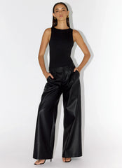 Pantalones Samuel de Piel Sintética de Tiro Bajo - Negro