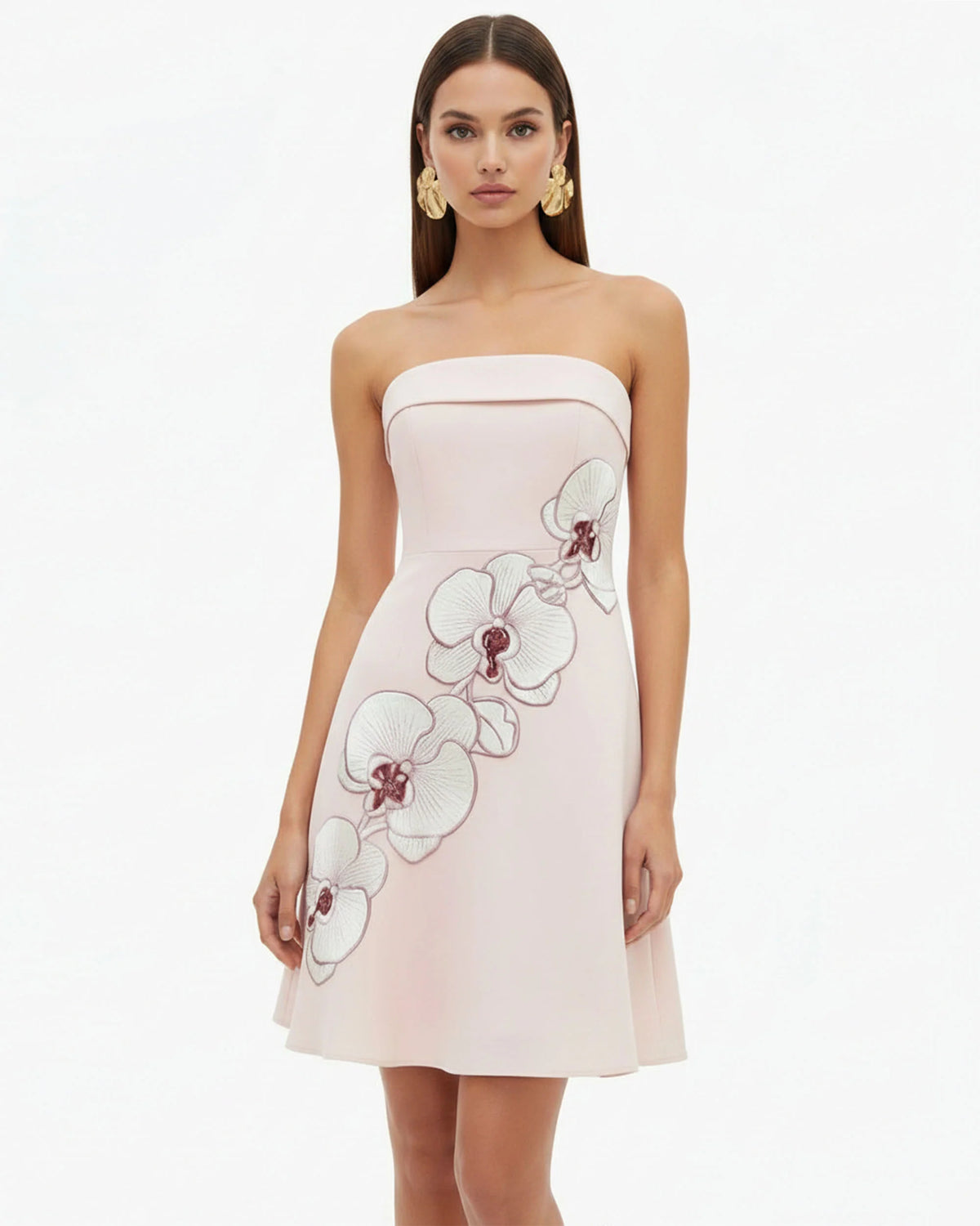 Orchid Embroidered Strapless A-Line Midi Dress - Blush Pink