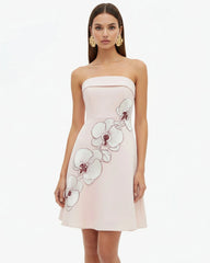 Orchid Embroidered Strapless A-Line Midi Dress - Blush Pink