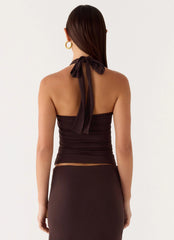 Top halter Brienne com miçangas - Chocolate