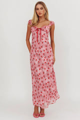 Vestido Longo Femme Belle com Detalhe de Fita Floral Rosa