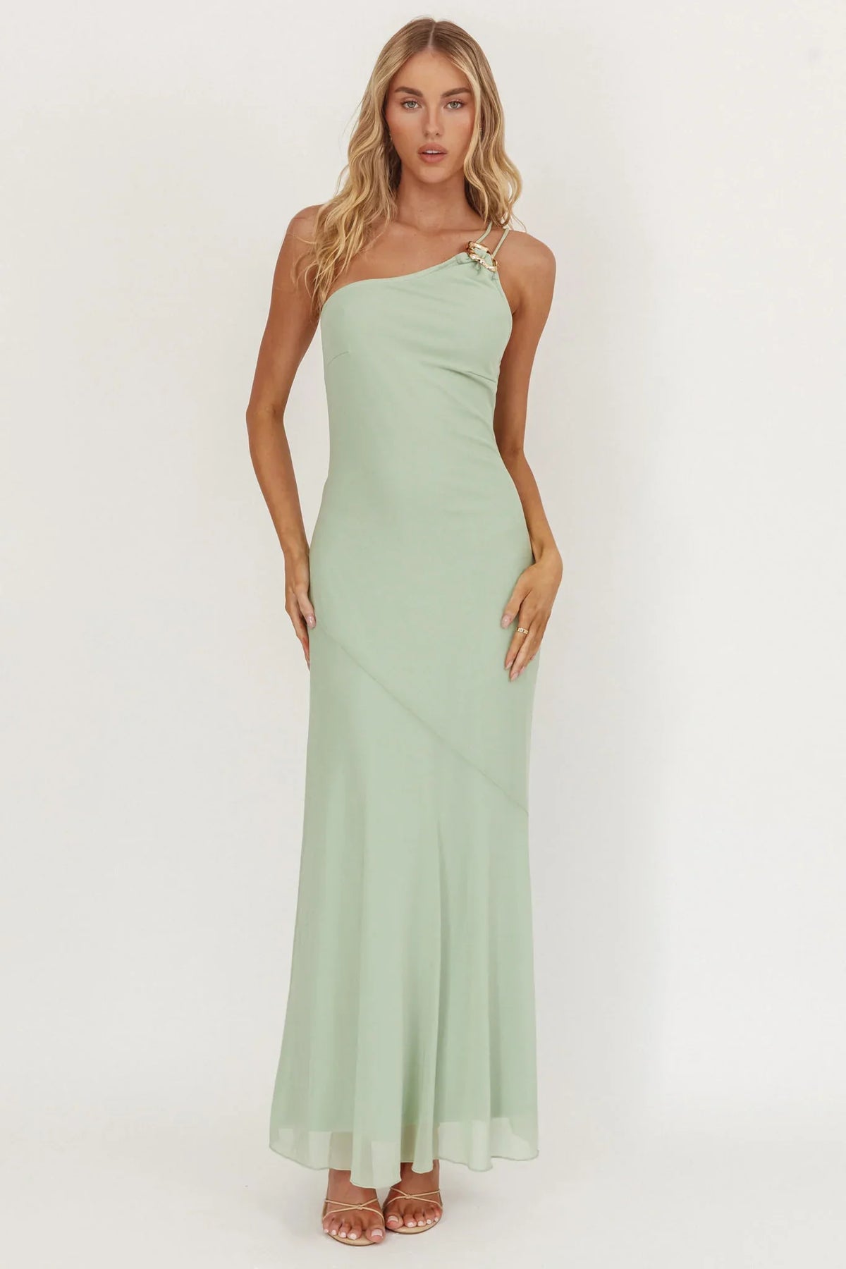 Vestido longo de um ombro só com fivela We Belong Together Mint