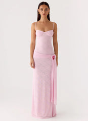 Vestido longo Natty Lace Mesh - Rosa Pétala