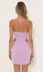 Vestido Roxo de Crepe Corpete com Recortes