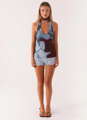 Top Catarina con estampado granate