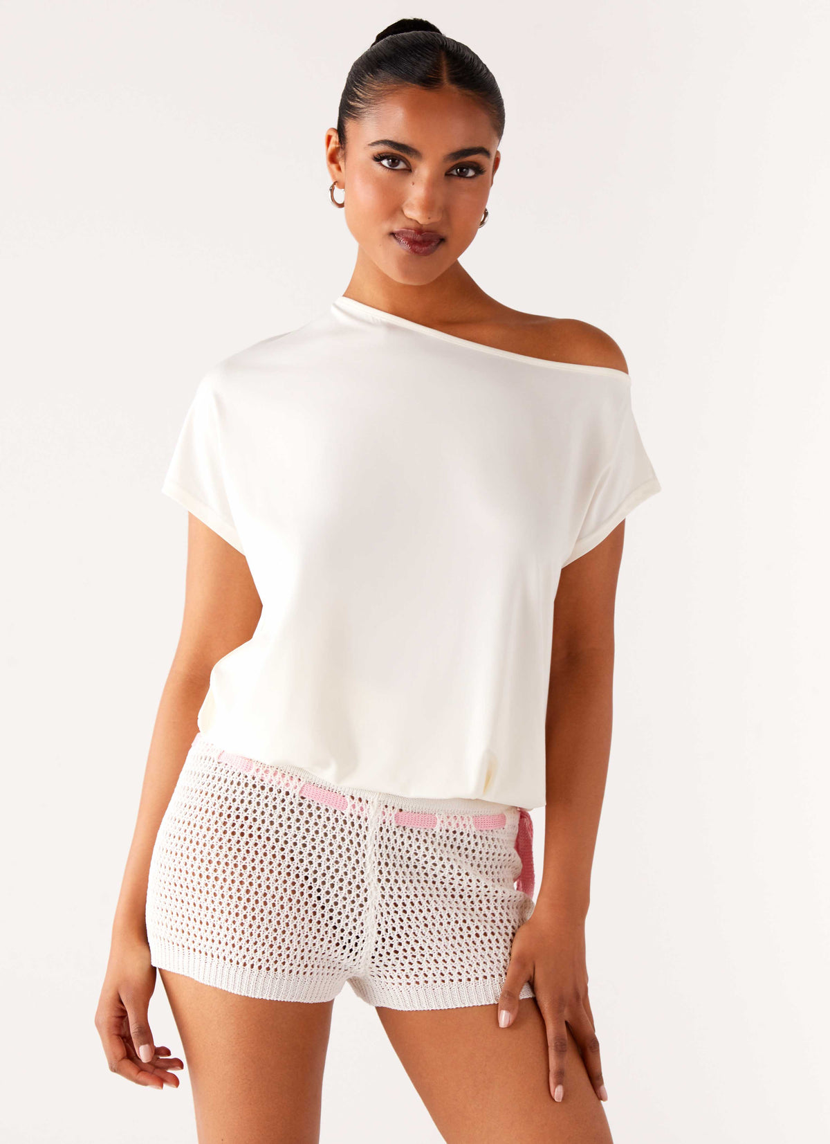 Minishorts de ganchillo Mahana - Rosa marfil