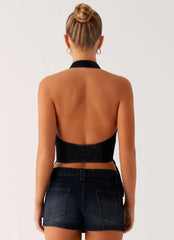 Top Esma Halter - Azul Escuro Lavado