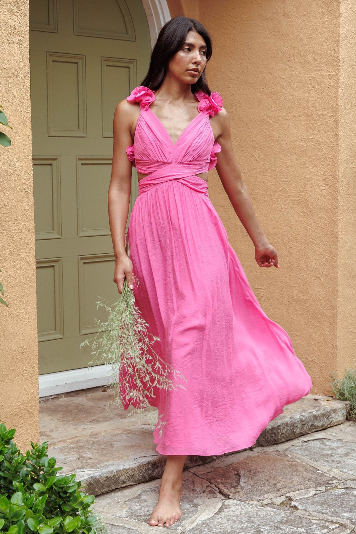 Vestido Madara Laced Back con volantes, Rosa intenso